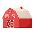 Concept country house red modern farm barn building on green farm field plot ranch cartoon vector illustration icon, isolated on Royalty Free Stock Photo