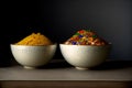 A Couple Of Bowls Filled With Food On Top Of A Table. Generative AI