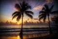 A Couple Of Palm Trees Sitting On Top Of A Beach. Generative AI