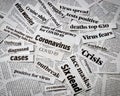 Covid-19 coronavirus newspaper headlines clippings . Print media isolated