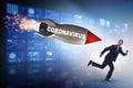 Concept of covid crisis with businessman chased by rocket Royalty Free Stock Photo