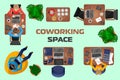 Concept of coworking space and comfortable workplaces for people Royalty Free Stock Photo