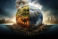 The concept of a cracked Earth VERSUS the concept of a Green Earth. Global warming, climate change and saving our planet. A dry Royalty Free Stock Photo