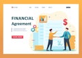 Concept of creating a financial agreement, partners conclude an agreement. Flat 2D character. Landing page concepts and web design Royalty Free Stock Photo