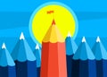 Concept of creative success. Goal achievement, mountain with flag. Royalty Free Stock Photo