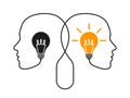 Concept creative thinking idea and innovation, humans head silhouette, light bulb idea, brainstorming, competition, therapist