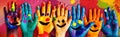 artist hand finger concept child fun art paint smile colorful. Generative AI.