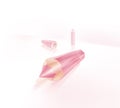 The concept of creativity. Cartoon abstract image of extraordinary translucent colored pink pencils crayons