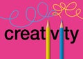 Creativity concept with for two pencils symbol that traces bright color strokes