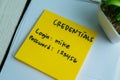 Concept of Credentials, Login and Password write on sticky notes isolated on Wooden Table