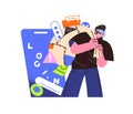 Concept of crime in internet, online scam, fraud. Hacker cheats, phishing passwords, files. Cyber thief hacking, steals