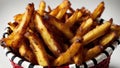 Crispy and Golden French Fries in a Red Basket.AI Generated