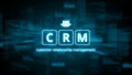 Concept crm or customer relationship management. Abstract holographic image with icons.