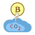 The concept of cryptocurrency and environmental damage. Flat vector illustration cloud, carbon dioxide, bitcoin