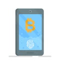Concept of cryptocurrency investment. Vector illustration of bitcoin icon on the phone.