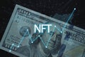 Concept cryptographic NFT. Blockchain network, cryptographic non-fungible tokens. NFT with a network and a growing schedule, searc