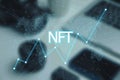 Concept cryptographic NFT. Blockchain network, cryptographic non-fungible tokens. NFT with a network and a growing schedule, searc