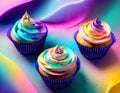 Concept of cupcakes on watercolor, milky pastel background. Perfect background or poster for bakery. AI Generated