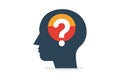 Concept of curiosity represented by a human head silhouette featuring a question mark symbol on a white background, illustrating Royalty Free Stock Photo