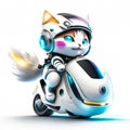 Concept cute cat chibi riding a futuristic fast speed scooter on white background Royalty Free Stock Photo