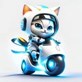 Concept cute cat chibi riding a futuristic fast speed scooter on white background Royalty Free Stock Photo