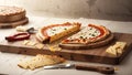 Cutting Elegance Honoring National Cheese Pizza Day with a Refined Cheese Knife.AI Generated