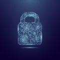 Concept cyber security illustration. Lock made of triangle particles and dots