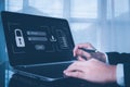 Concept cyber security internet and networking.Businessman uses a laptop computer for information security,encryption,secure Royalty Free Stock Photo
