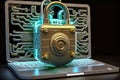 concept of cyber security, locked padlock on the laptop Royalty Free Stock Photo