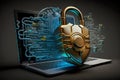 concept of cyber security, locked padlock on the laptop Royalty Free Stock Photo
