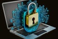 concept of cyber security, locked padlock on the laptop Royalty Free Stock Photo