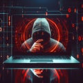 Concept of Cyber security threat and attack, hacker hand in computer monitor