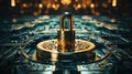 Concept of cybersecurity, padlock on a metal printed circuit board Royalty Free Stock Photo