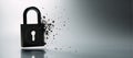 A cyberthreat represents disintegration of a padlock symbolizing data security