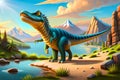 3D Cute Spinosaurus Cartoon. A Group Of Primitive Reptile Dinosaurs From The Cretaceous Period. Generative AI