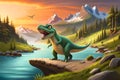 3D Cute Tyrannosaurus Rex Cartoon. A Group Of Primitive Reptile Dinosaurs From The Cretaceous Period. Generative AI