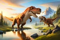 3D Cute Tyrannosaurus Rex Cartoon. A Group Of Primitive Reptile Dinosaurs From The Cretaceous Period. Generative AI