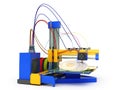 The concept of 3d printer print bitcoin 3d render on white background Royalty Free Stock Photo