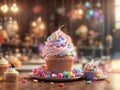 3d Render. Fantasy Colorful Candyland Background With Cupcake. Candies. Ice Cream. Clouds. Generative AI Royalty Free Stock Photo