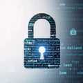 A 3D rendering showcases an open digital lock icon on a white backdrop with related coding text symbolizing the concept of