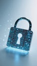 A 3D rendering showcases an open digital lock icon on a white backdrop with related coding text symbolizing the concept of