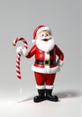 3D Toy Of Santa Claus Wrapping A Giant Candy Cane On A White Background. Generative AI