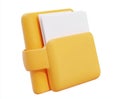 The concept of 3D yellow portfolio folder and paper for management files, project plans. 3D minimal document folder with