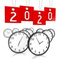 2020 concept - clocks, price tags - 3D rendering Royalty Free Stock Photo