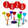 2020 concept - darts - 3D rendering Royalty Free Stock Photo