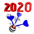 2020 concept - darts - 3D rendering Royalty Free Stock Photo