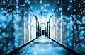 Concept of data and modern data centers, information technology flow visualization. Bright server room data center