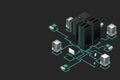 Concept of data network management .Vector isometric map with business networking servers computers and devices.Cloud storage data Royalty Free Stock Photo