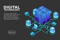 Concept of data network management .Vector isometric map with business networking servers computers and devices.Cloud storage data Royalty Free Stock Photo