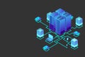 Concept of data network management .Vector isometric map with business networking servers computers and devices.Cloud storage data Royalty Free Stock Photo